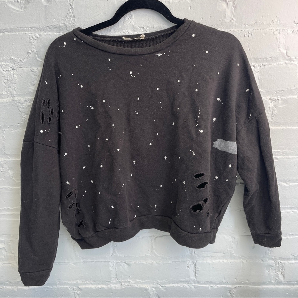 Chloe & Katie Distressed Paint Splatter Sweatshirt